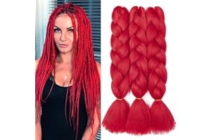 Dcbaboo Extensiones para Trenzas Africanas 60cm Pelo para Trenzas Africanas 3PCS Kanekalon Extensiones de Pelo Sintético para Trenzas Postizas Trenzado de Extensiones de Cabello 300g, Rojo
