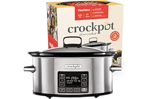 CROCK-POT, Mijoteuse programmable TimeSelect | Planification du repas et affichage numérique programmable | 5,6L (7 + personnes) | Réglage maintien au chaud | acier inoxydable [CSC066X]