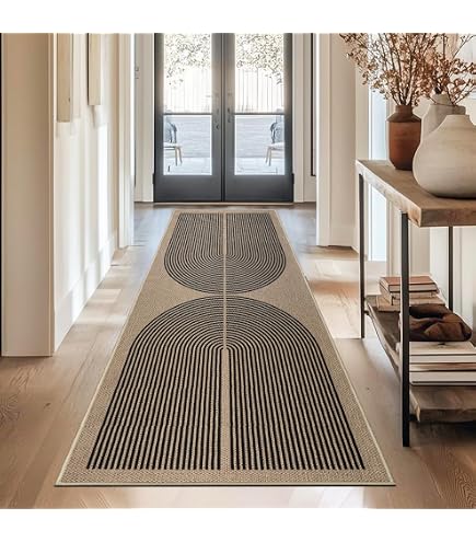 Homcomodar Teppich Läufer Flur 80x200cm Läufer Flur Küchenläufer rutschfest Teppich für Küche, Korridor,Schlafzimmer, Balkon Jute-Look Indoor Outdoor Läufer Waschbar(Braun-Grenzen)