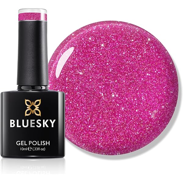 Bluesky Gel-Nagellack „Korallenexplosion“ – 10 Ml, Diamant-Pfirsich-Glitzer, Mit 2 Poliertüchern