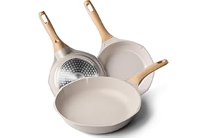 RIOVARM Ensemble de poêles à induction anti adhésives Poêles à œufs en granit Cuisson saine Ustensiles de cuisine 20 24 28 cm