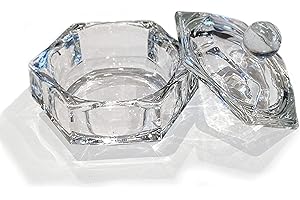 JND Professional Acrylic Liquid Monomer Small Dappen Dish + Lid Glass Crystal Bowl Nail Art Powder Cup (Hexagon)