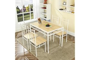 H.J WeDoo Dining Table and Chairs Set 4, Dining Room Set, Kitchen Table Set, Reversible Table Top, Saving Design for Small Dining Room | Oak/White Marble