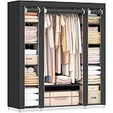SONGMICS wardrobe, fabric wardrobe, folding wardrobe with non-woven fabric cover, clothes hanger, 45 x 150 x 175 cm, 12 shelves, meta
