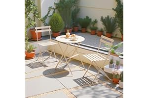 GOKHOMX Bistrotisch mit 2 Stühlen, Bistro Set 3-teilig klappbar Balkontisch mit 2 Stühlen Gartenmöbel wetterfestes Balkonset Balkonmöbel klappbar Set 3 Teilig für Balkon Terrasse Outdoor, Beige