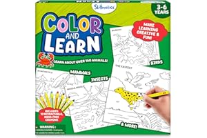 Skillmatics Colouring Book - 50 Tear-Out Pages and 12 Retractable Mess-Free Crayons, Colour and Learn 160+ Animals, Educational Gift for Toddlers and Preschoolers Ages 3, 4, 5, 6