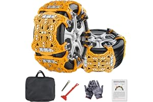 SUNYRISY Schneeketten, 6-Stück Universal Anfahrhilfe Schneeketten für Reifenbreite 165-275 mm, Verdickte Schwerlast Notfallzugketten für die Meisten PKW/SUV/LKW, Gelb