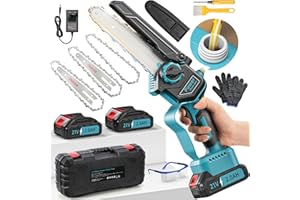 VIRTUDRILL Mini Motosega a Batteria, Motosega Elettrica Senza Spazzole 6'' con 4000mAh Batterie, Blocco di sicurezza, Sega a Batteria per Potatura con Pompetta Olio per il Taglio del Legno, Giardini Fai da te