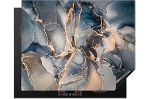 MUCHOWOW Protège-plaque à induction - Plaque Protection Vitrocéramique Induction - Vinyl - Marbre - Gris - Bleu - Luxe - Or - 65x52 cm - Couvre Plaque de Cuisson - Accessoires de Cuisine