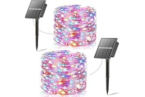 Kelenpro Lot de 2 Guirlande Lumineuse Exterieur Solaire,2X22m Totale 400 LED Guirlande Solaire Exterieur Étanche, 8 modes Noel Exterieure Solar Décoration pour Jardin Cour Fête Noël - Multicolore
