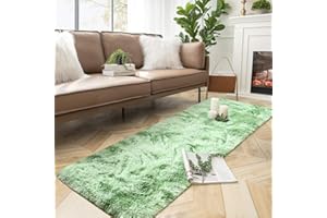 DweIke Fluffy Runner Rug for Bedroom Living Room, 2x6 Feet Bed Beside Rug, Non-Slip Extra Comfy Plush Hallway Rug for Girls Kids Room Bedroom Nursery Dorm Home Decor, Light Green