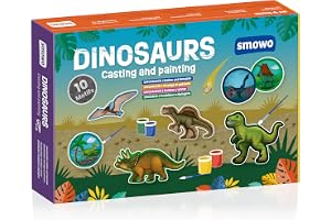 Smowo® 10 Dinosaurier gipsfigurer att gjuta och måla – Dino pysselset med encyklopedi – Kreativt bastelset & presentidé för pojkar och flickor