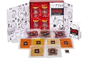 Thoughtfully Gourmet – Le kit de sauce chaude original DIY – Coffret cadeau avec sauces épicées et 4 verres tête de mort, 2 entonnoirs, épices, gants et livre de recettes