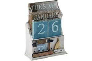SiL Interiors Nautical Wooden Perpetual Calendar Desk Top Eternal Calendar Blocks - Boat House