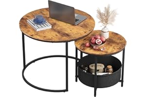 ‎WLIVE WLIVE Couchtisch 2er Set, Beistelltisch Rund mit Stauraum, Wohnzimmertisch Holz mit Metallrahmen, Sofatisch für Wohnzimmer Schlafzimmer, Rustikales Braun