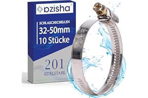 AZISHA Collier De Serrage Inox 32-50mm - 10 Pièces Collier Serrage Inox - Réglable Collier Serrage Durite - Collier Serrage Metal - Colliers De Serrage À Vis Pour Piscine,Jardin,Home Gaz,Plomberie