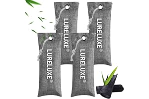 LURELUXE 4 pack sacchetti di Carbone Di Bambù per la Purificazione Dell'aria,Assorbitore di odori al carbone attivo,Carbone bambù Attivo Antiodore per Casa, Auto, Scarpe(grigio)