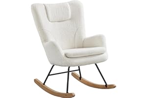 Yaheetech Sedia a Dondolo Relax Poltroncina Imbottita Poltrona Casa Rivestimento in Tessuto 70 × 82,5 × 95,5 cm Base Dondonlante Legno per Soggiorno/Camera da Letto 70 × 82,5 × 95,5 cm Bianco