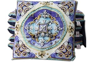 HABITA 33 HOME Cuscini Sedie Cucina Set da 6 (40x40x5cm) Cuscini, Coprisedia Cucina, Cuscini per Sedie Quadrati, Cuscino Sedia con Laccetti Decori Assortiti Trapuntati al Centro (Giglio Bianco)