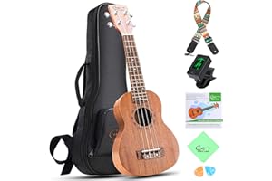 Hricane Ukelele soprano de 21 pulgadas, ukelele de caoba para adultos y niños principiantes con funda y cuerdas
