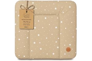 TOTSY BABY Fasciatoio neonato 75 x 72 cm - materassino portatile universale lavabile e impermeabile su cassettiera lavatrice e tavolo cuscino da viaggio tappetino materasso Beige con stelle bianche