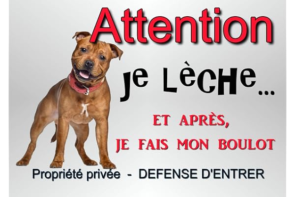 plaque attention au chien staff en métal 29 x 20 cm env réf 21