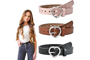 ZYBLSSBB 3 Stück Kindergürtel Mädchen, PU Verstellbare Herz Schnalle Taillengürtel, Herz Schnalle Leder Mädchen Gürtel, Kindergürtel für 6-12 Jahre Mädchen Hosen Röcke Jacken（Rosa, Kamel, Schwarz）