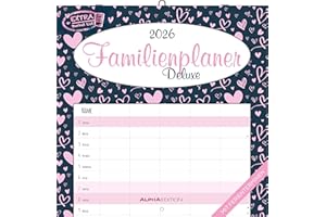 ‎ALPHA EDITION Alpha Edition - Familienplaner Deluxe Kalender 2026 – 30x30 cm – Broschürenkalender mit 5 Spalten & Platz für Notizen – Familienkalender mit Feiertagen & Ferienterminen – FSC-zertifiziert