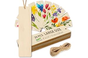 CROCOWOOD Grandes 20 UND Marcapáginas de Madera en Blanco para Manualidades - 15x3,8cm Marcapáginas Madera con Cuerda - Regalo en Blanco Madera como Etiquetas Madera Colgantes & Navidad - Marcadores de Madera