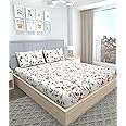 Vomzer 300 TC Cotton Feel All Around Elastic Fitted Queen Size Bedsheets, Supersoft Elastic Fitted Double Bedsheet with 2 Pillow Covers, Size 60x78x8 Inches White,Geometric