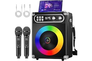 MusyVocay Karaoke Potable System, Multi-functional 20W PA System with 2 Wireless UHF Microphones and Rechargeable Slot in Machine, Complete Micro Karaoke Machine for Home Friends (NT002-BLACK-US)