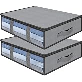 AiQInu Clothes Storage Boxes, 2 Set Foldable Under Bed Bags with Transparent Window, Bed Organizer Wardrobe for Clothes Blank