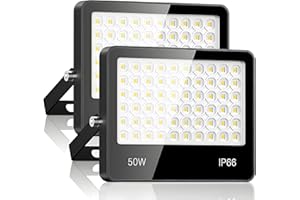 LAMLAMCK Faretto LED Da Esterno 50W 2 Pezzi - 5000LM 6500K Super Luminoso Bianco Freddo Faro LED Esterno, IP66 Impermeabile Luce Di Sicurezza per Stadio, Patio, Strada, Garage