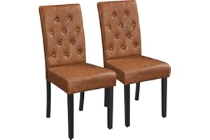 Yaheetech Modern Dining Chairs Set of 2 Kitchen Chairs Faux Leather with Solid Wood Legs Button Tufted Backrest for Dining Room and Home, Retro Brown