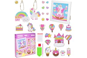 PAMIYO Diamond Painting Kit, Diamond Arts Craft Mosaic Kits, Unicorn Diamond Painting for Kids, with Photo Frame Keychains Stickers, Toys for 6+ Year Olds Girls Gifts