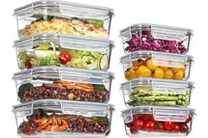 Vtopmart Glass Containers with Lids, 8 Pack Glass Meal Prep Containers, Lunch Box with BPA Free, Stackable, High Temperature Resistance, for Freezer, Camping (35OZ & 12OZ)