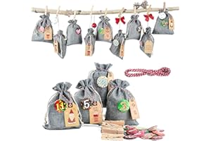 MIUEZUTH Advent Calendar Jute Bag for Filling and Hanging, 24 Fabric Bags, 2020 Christmas Gift Bag, Decorative Chain to Fill Yourself, 24 Numbers Buttons for DIY