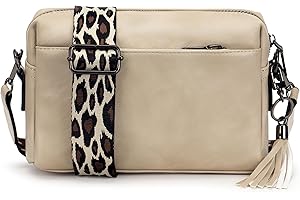 JANZORE Women CrossBody Bag Camera Handbag Shoulder Bag Small Multipurpose Vegan Leather Casual Fashion Cross body Bag Three Compartment Strap Wide Satchel with Tassel key Ring