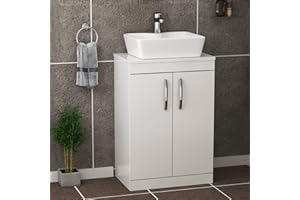 ROYAL BATHROOMS.CO.UK Royal Bathrooms 600mm Floor Standing Vanity Unit 2 Door Gloss White & Countertop Basin - Cube