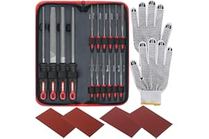 Hi-Spec Juego de 17 Limas de Mano Metálicas y Mini Limas de Aguja con Estuche: Limas finas planas, medias cañas, redondas y triangulares para trabajos en metal, madera y manualidades