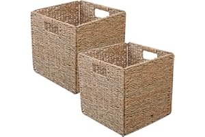 Aolawco Kallax Lot de 2 Panier Osier Rangement Pliables - 28 x 28 x 28 cm - Panier Rangement Stable avec Poignées de Transport pour étagères, Garde-manger, Salle