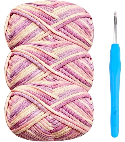 Grof garen om te haken, katoenen garen, dikke wol om te haken, 2 x 50 g, haakgaren voor beginners, amigurumi-garen, Easy Crochet Starter Kit lichtblauw garen