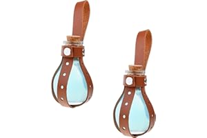 ECO-FUSED Małe butelki na eliksiry cosplay, przezroczyste, kuliste, akcesoria do kostiumu czarownicy, zawiera korek, brązowy uchwyt na rękaw ze sztucznej skóry, szlufka na pasek, DIY, rzemiosło