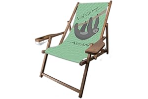 MultiBrands® Holz-Liegestuhl, mit Armlehne und Getränkehalter, mit dunkler Lasur, klappbar, Faultier