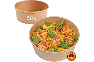 LogiPack GeRo 50 Stück Kraft-Karton Salatschale, 500ml Ø150mm x 46mm höhe | ideal zum Transportieren von Salaten und Bowls, Karton-Schale braun rund (Schale)