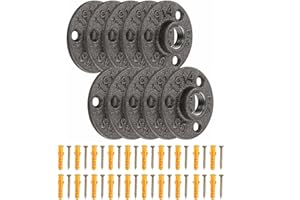 KOSHIFU 10PCS Bride de Sol 1/2 '', Bride de Plancher Fonte Bride Filetée Noir Brides de Tuyauterie Vintage avec 38 Vis pour Tuyau Industriel Meubles Bricolage Montage Support Mural