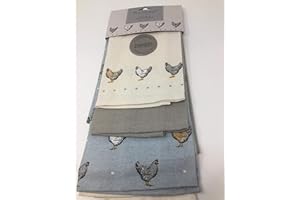 Set of 3 Cooksmart Farmers Kitchen Chickens Tea Towels