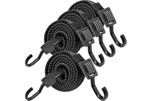 RUGTOL Regulowana guma napinająca z haczykami, ekspandera z metalowymi haczykami, zestaw 4 sztuk, 80 cm, płaski, napinacz bagażu, czarna linka gumowa, bardzo mocne gumowe taśmy do żagla przeciwsłonecznego,
