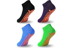 ELUTONG Rutschfeste Trampolinsocken für Kinder, 4 Paar Stoppersocken Baumwolle Sockens Atmungsaktiv und Weich für Jungen Mädchen EU 23-38