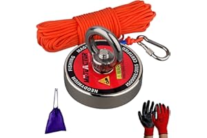 MUTUACTOR Magnesy wędkarskie 180 kg, mocne magnesy neodymowe N52 z trwałą liną 20 m (66 stóp), silne magnesy do wędkowania i odzyskiwania magnetycznego